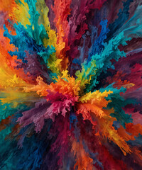 Vibrant explosion of colors enveloping the canvas in stunning artistry during a creative painting session