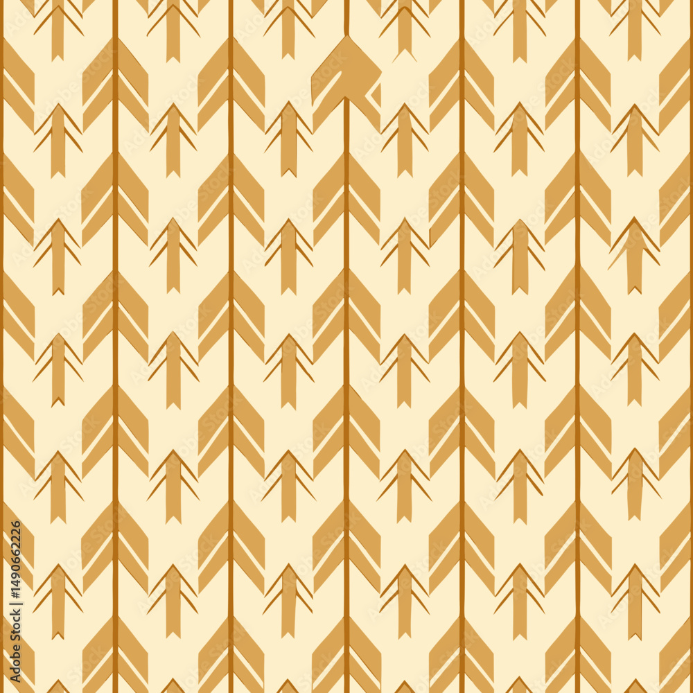 Poster tessellated arrow pattern in beige and gold colors as seamless vector pattern