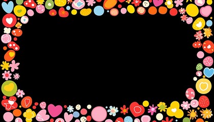 Colorful decorative frame with floral and heart designs