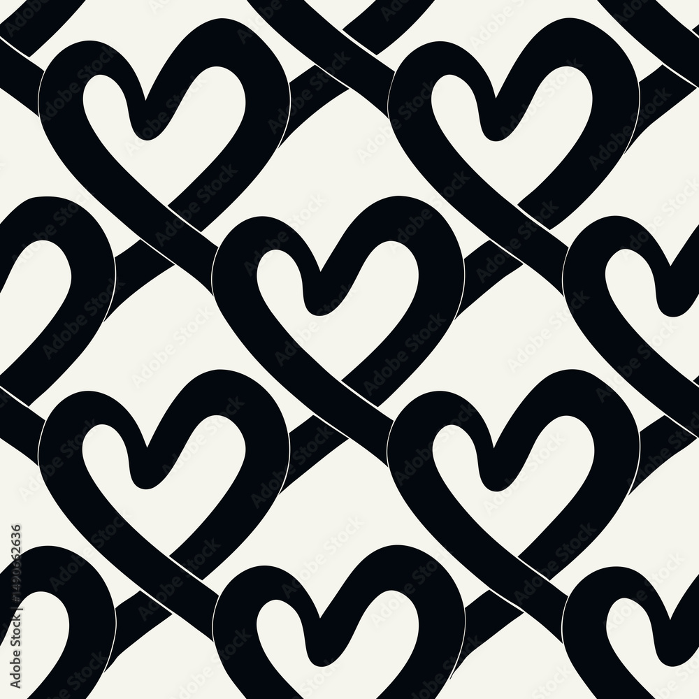Poster abstract seamless vector pattern with linked hearts on neutral background