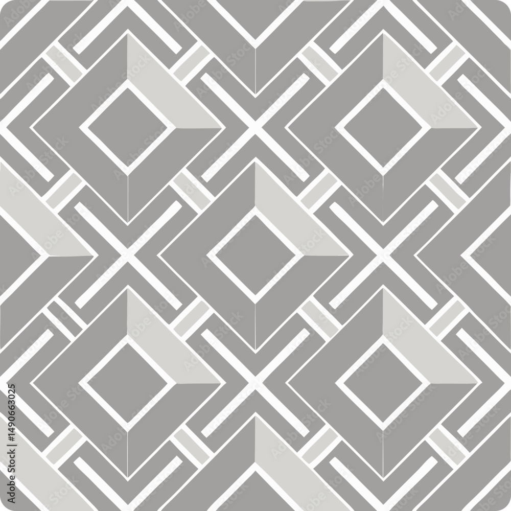 Poster geometric seamless vector pattern with overlapping squares in grey tones