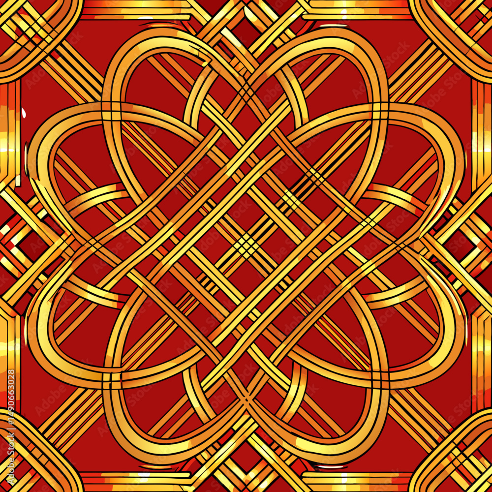 Poster sophisticated tartan plaid design in intertwining golden seamless vector patterns