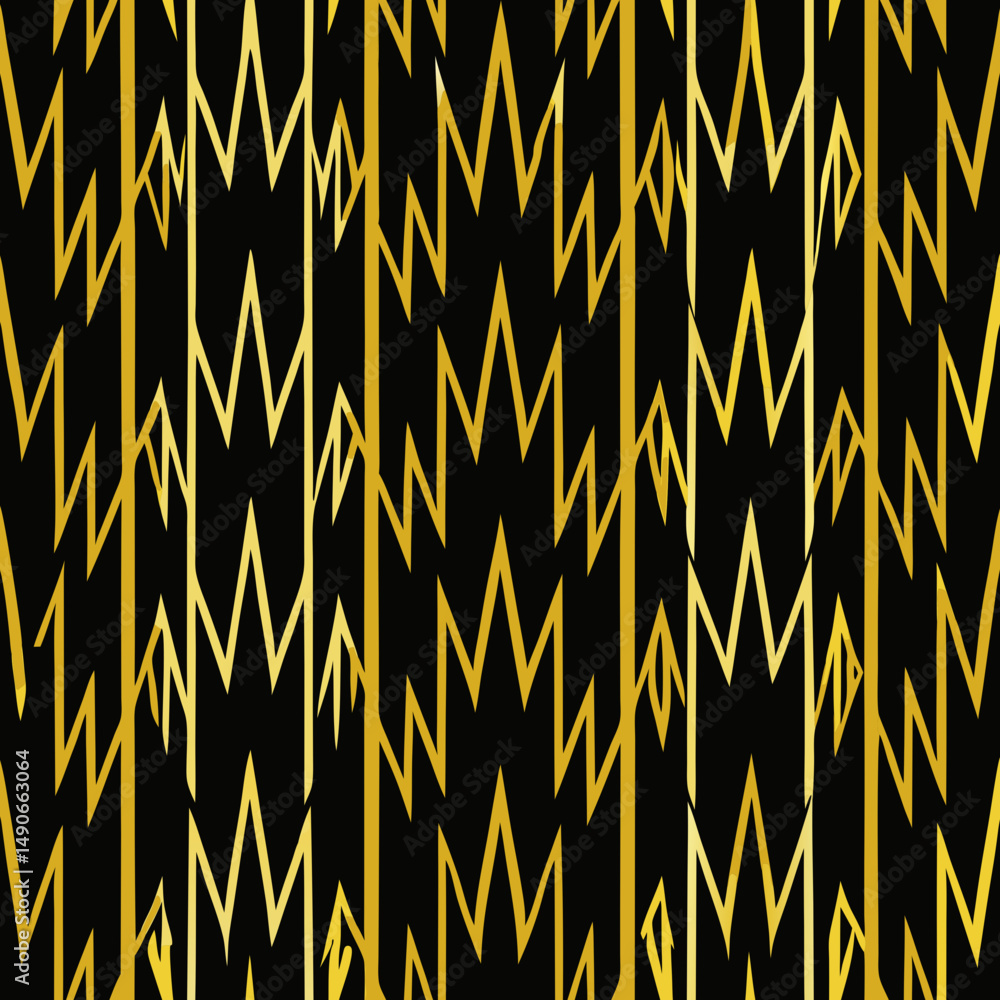 Poster abstract design of seamless vector pattern with golden zigzag lines
