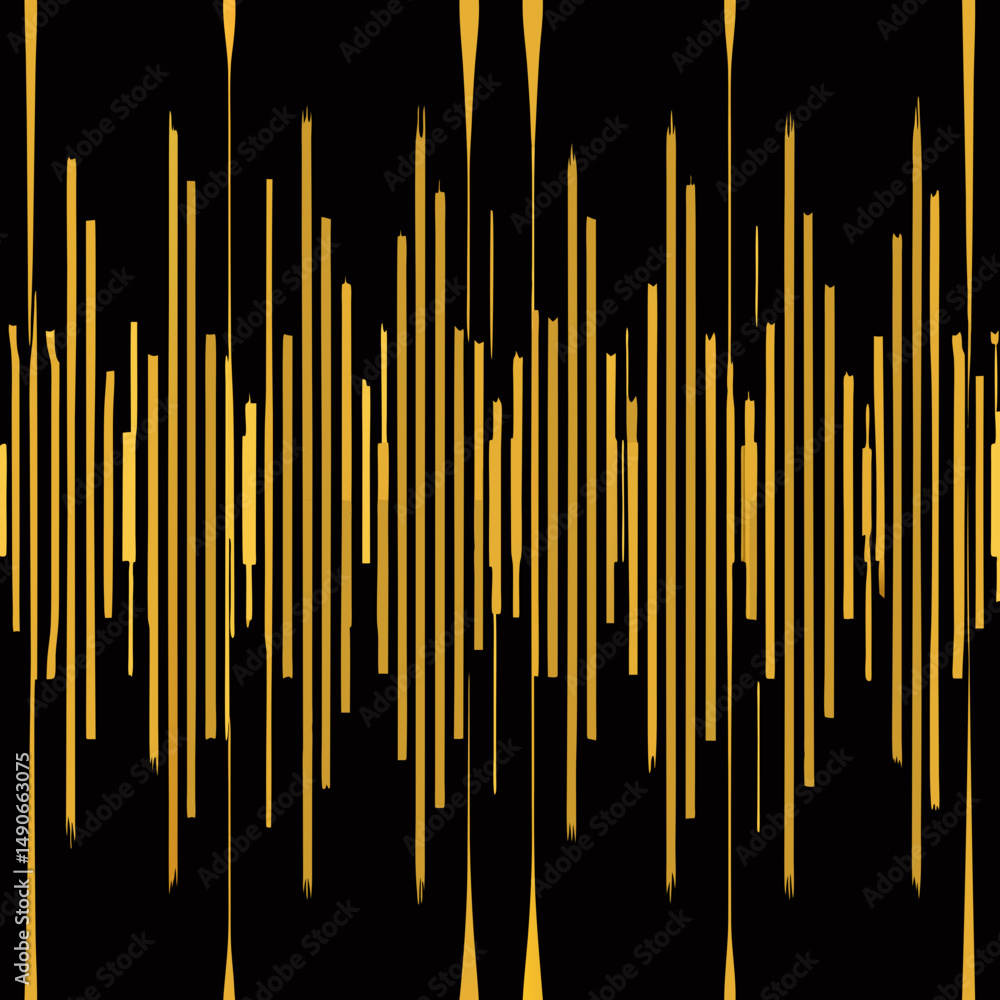 Poster golden soundwave seamless vector pattern with vertical lines on a black background