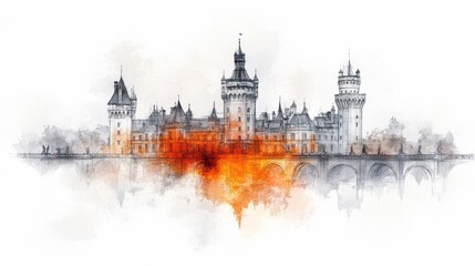 Majestic Hohenschwangau Castle Watercolor Painting