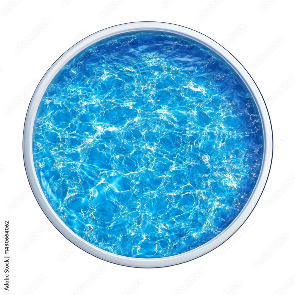 Poster top view of a round pool filled with blue water showing ripples and texture