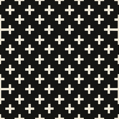 Timeless seamless vector pattern with tiny stylized crosses on black background  