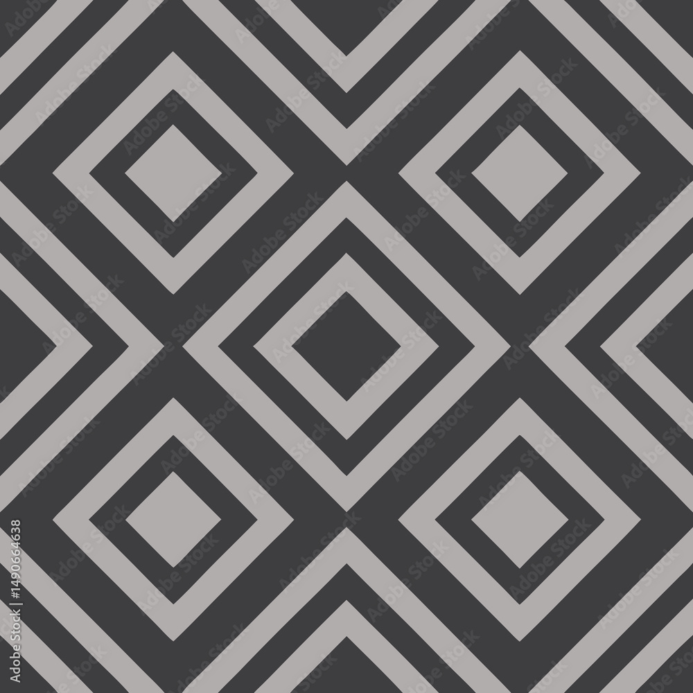 Poster concentric diamond shapes seamless vector pattern in dark gray tones