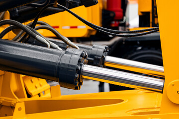 Pneumatic hydraulic piston for industry machinery technology. Concept chrome plated cylinder shaft...
