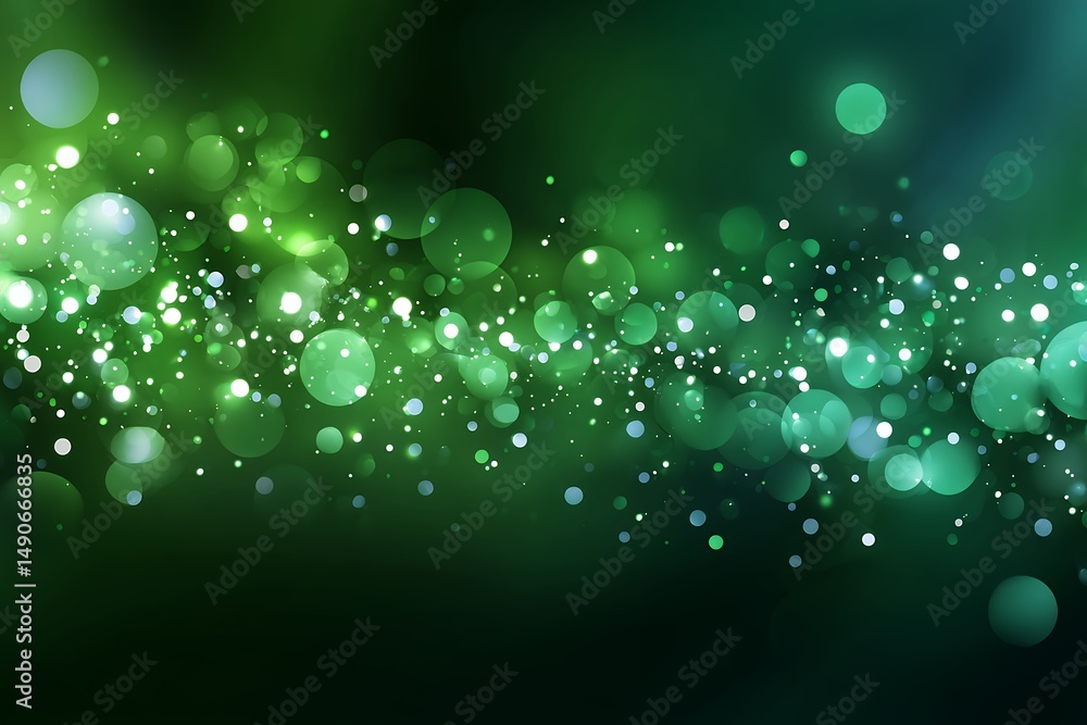 Poster Abstract Green Bokeh Background with Glowing Lights and Sparkles