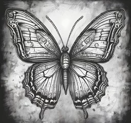 Photo sur Plexiglas black and white butterfly on grunge background