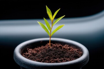 Young plant growing in pot: nurturing growth sustainability