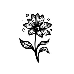 Elegant monochrome floral design with stylized petals and subtle dot accents