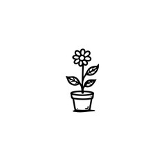 Doodle style depiction of a blossoming flower in a pot isolated on white