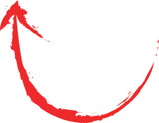 Red Upward Curved Arrow Brushstroke on White Background for Positive Directional Design