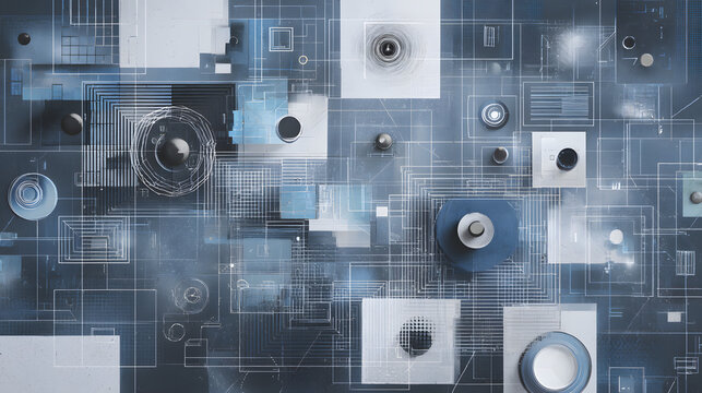 Abstract blue geometric flowchart symbolizing modern corporate efficiency and structured innovation