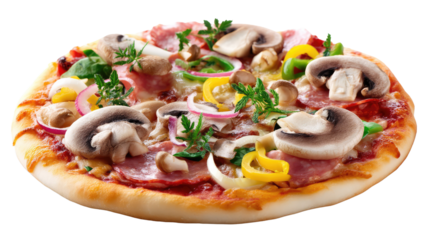 Pizza's Culinary Symphony: A mouthwatering, expertly crafted pizza, showcasing an array of vibrant, fresh ingredients and culinary delight.