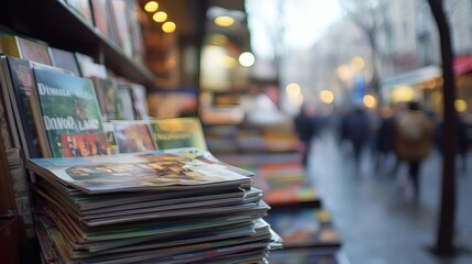 A stack of various colorful magazines spread out on a table in a cozy