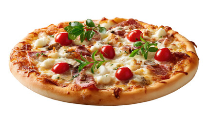 Delicious Pizza: A close-up shot of a freshly baked pizza, adorned with vibrant toppings, showcasing its delectable features. A culinary masterpiece, inviting all.