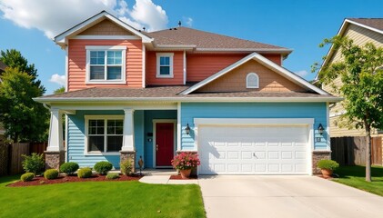 A freshly painted house, showcasing vibrant exterior color , architecture, orange, house