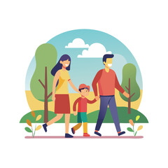Fototapeta premium family walking in park icon, family walking in park vector illustration-simple illustration of family walking in park, perfect for family walking in park logos and icons