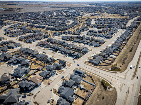 Suburban neighborhood with houses and cars