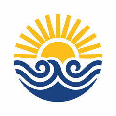 Stylized Sun and Waves Ocean Icon vector Design.