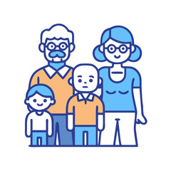 grandparents with grandchildren web icon, grandparents with grandchildren line art