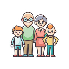grandparents with grandchildren web icon, grandparents with grandchildren line art