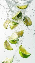 Limes splashing in water