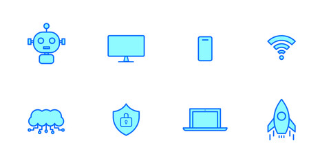 Modern Technology and Innovation UI UX Icon Set in Two Tone Design. Vector Illustration