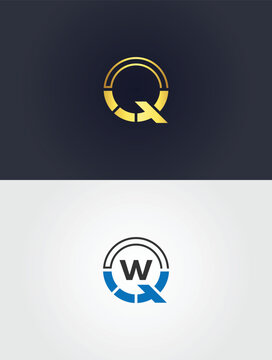 Creative corporate vector logo template featuring letter q in gold and letter qw or wq in blue minimalist design