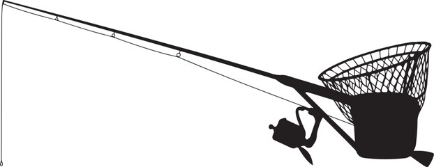 Fototapeta premium Fishing Rod and Net Silhouette Illustration