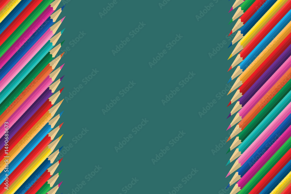 Wall mural set of multicolored pensils isolated on blue green background in row copy space for text vector illu