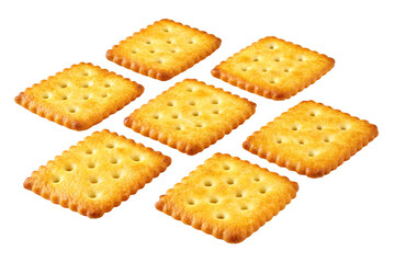 Isolated stack of tasty golden-brown baked crackers on a white background