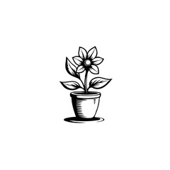 Monochrome floral beauty: Artistic portrayal of a potted flower illustration