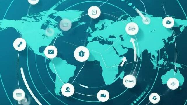 Digital information flows through the network and data servers behind in data center or Internet service provider technology abstract grunge background with circles