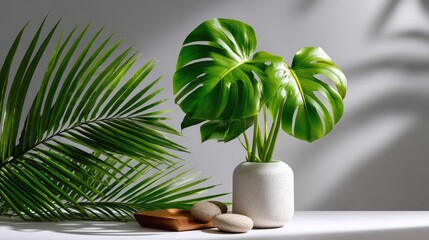 Tropical houseplant in minimalist vase