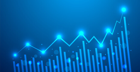 Blue Stock Market Background with Trading Graph and Light. Finance Banner Vector Illustration