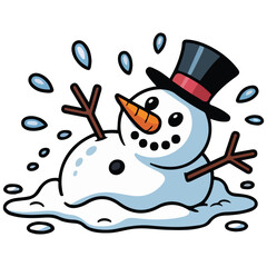 Melted snowman end of winter isolated vector illustration