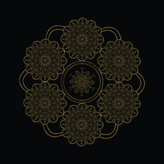 Golden Geometric Mandala Pattern on Black Background Elegant Design with Intricate Details