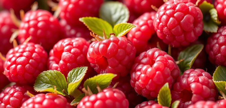 Close-up of fresh raspberries, showcasing texture and vibrant red color  A summery backdrop ideal for healthy eating concepts,  wallpaper,  raspberries