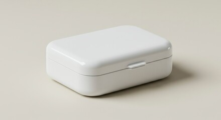 Fototapeta premium White rectangular storage container on beige background
