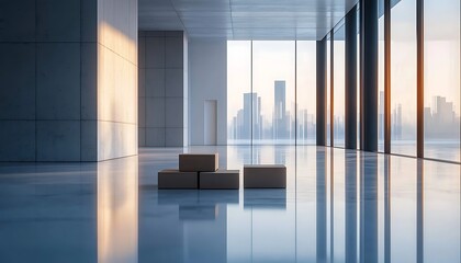 Empty modern office space with city view