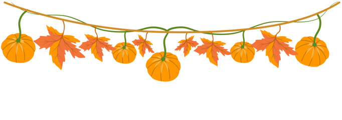 Autumnal Garland of Pumpkins and Maple Leaves