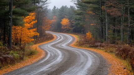 Obraz premium Winding country road through autumn forest