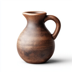 Handcrafted ceramic jug with a round shape and handle in brown  