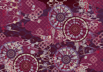 番傘が描かれた豪華な和柄の壁紙