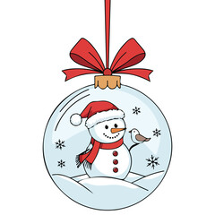 Snowman watercolor Christmas ornament isolated vector illustration