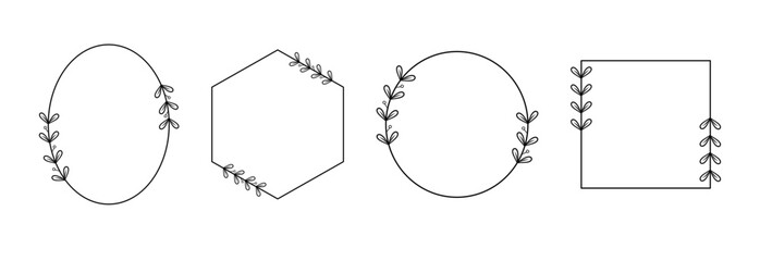 Floral Botanical Frame with Green Leaves. Elegant Greenery Border for Wedding Invitation or Greeting Card